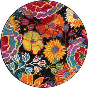 Black 3' 3 x 3' 3 Lyon Round Area Rug Vivid Colorful Abstract Modern 100% Polypropylene Carpet for Living Room, Dining, Office for Sale at Rug Engine