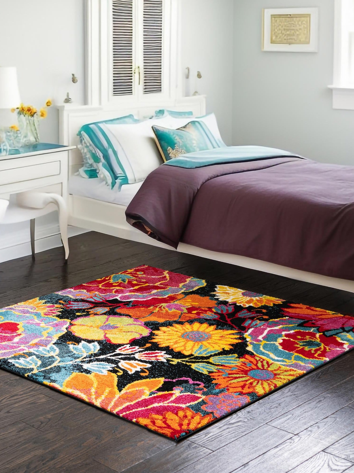 Black 7' 10 x 7' 10 Lyon Square Area Rug Vivid Colorful Abstract Modern 100% Polypropylene Carpet for Living Room, Dining, Office for Sale at Rug Engine