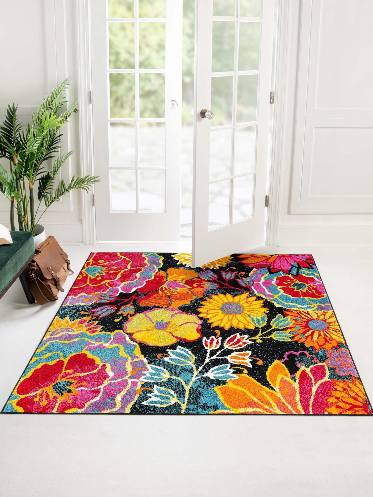 Black 4' x 4' Lyon Square Area Rug Vivid Colorful Abstract Modern 100% Polypropylene Carpet for Living Room, Dining, Office for Sale at Rug Engine