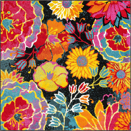 Black 5' x 5' Lyon Square Area Rug Vivid Colorful Abstract Modern 100% Polypropylene Carpet for Living Room, Dining, Office for Sale at Rug Engine