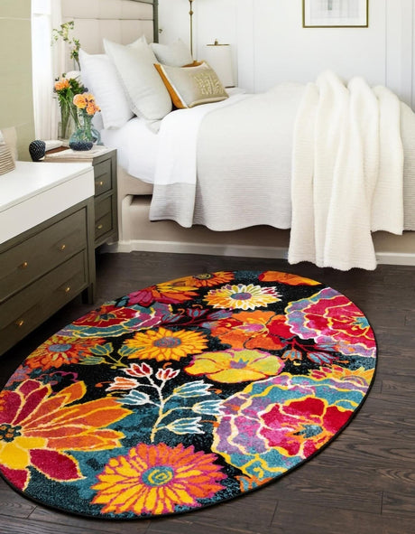 Black 7' 11 x 10' Lyon Oval Area Rug Vivid Colorful Abstract Modern 100% Polypropylene Carpet for Living Room, Dining, Office for Sale at Rug Engine