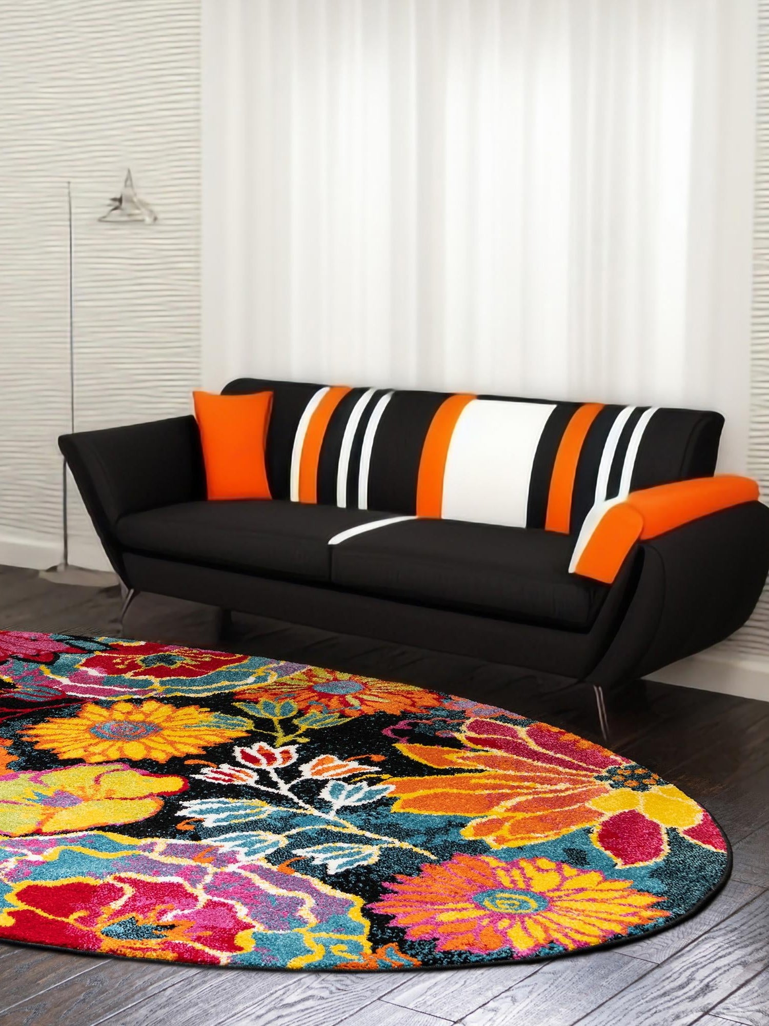 Black 7' 11 x 10' Lyon Oval Area Rug Vivid Colorful Abstract Modern 100% Polypropylene Carpet for Living Room, Dining, Office for Sale at Rug Engine