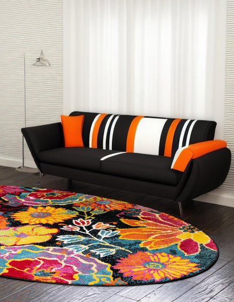 Black 3' 3 x 5' 3 Lyon Oval Area Rug Vivid Colorful Abstract Modern 100% Polypropylene Carpet for Living Room, Dining, Office for Sale at Rug Engine