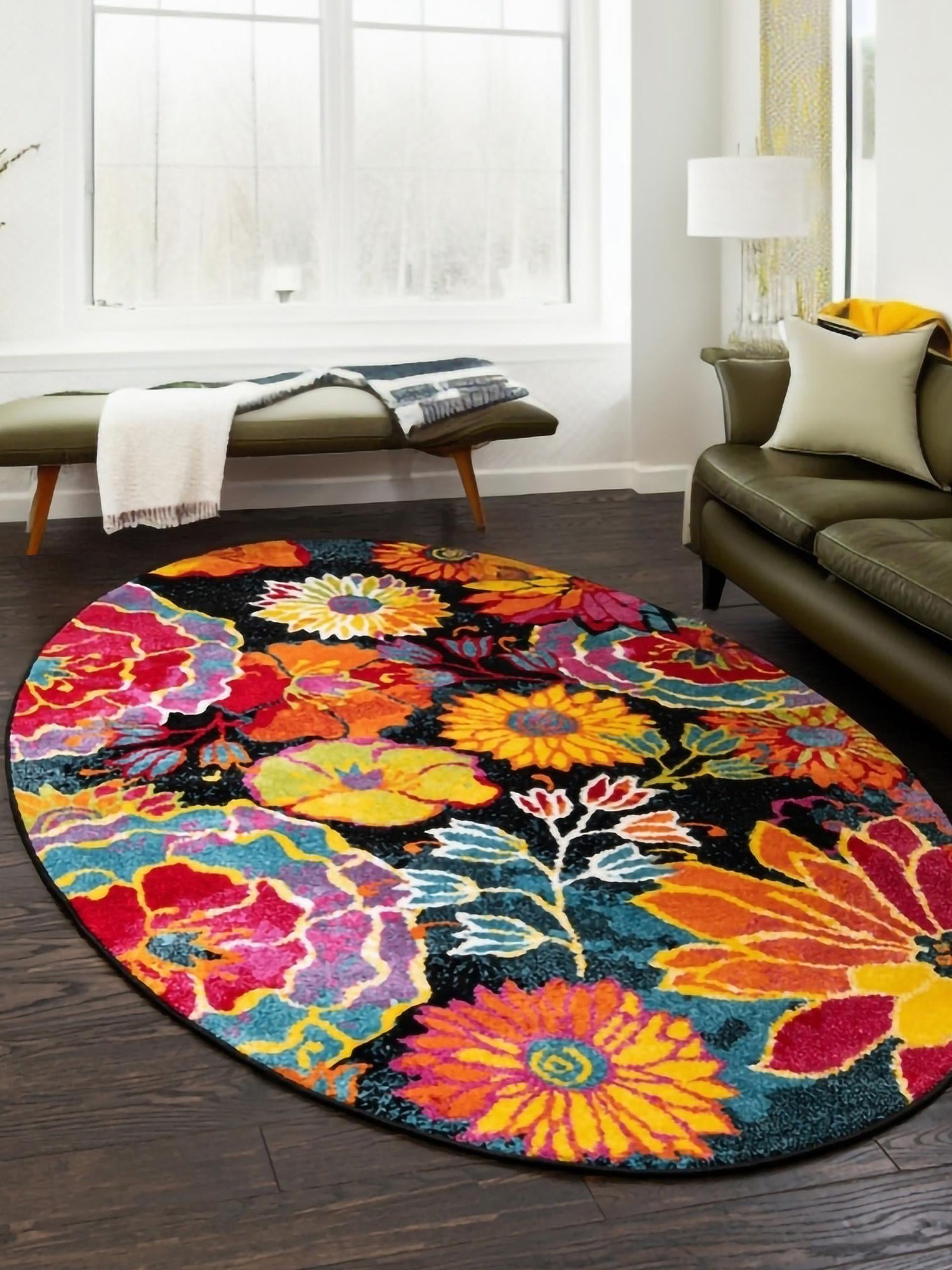 Black 7' 11 x 10' Lyon Oval Area Rug Vivid Colorful Abstract Modern 100% Polypropylene Carpet for Living Room, Dining, Office for Sale at Rug Engine