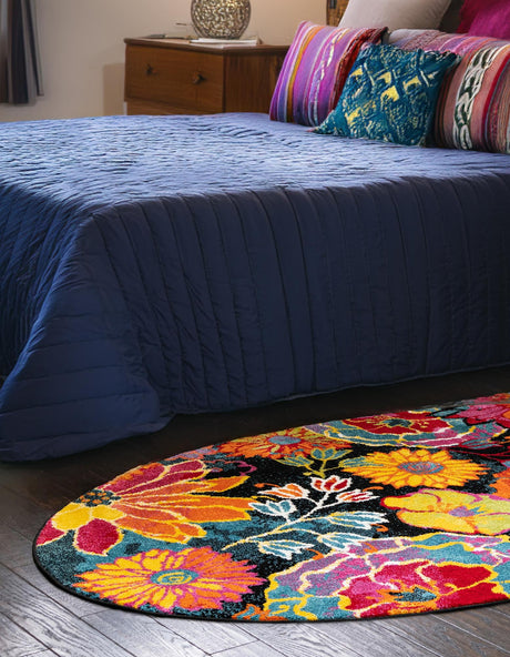 Black 3' 3 x 5' 3 Lyon Oval Area Rug Vivid Colorful Abstract Modern 100% Polypropylene Carpet for Living Room, Dining, Office for Sale at Rug Engine