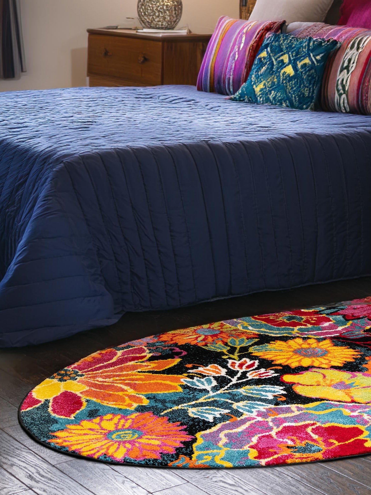 Black 7' 11 x 10' Lyon Oval Area Rug Vivid Colorful Abstract Modern 100% Polypropylene Carpet for Living Room, Dining, Office for Sale at Rug Engine