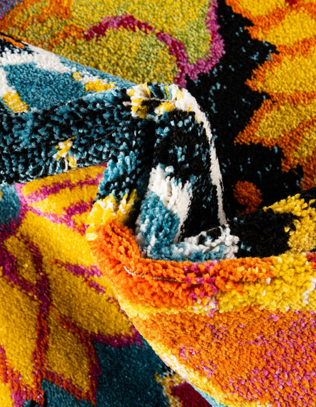 Black 7' 11 x 7' 11 Lyon Octagon Area Rug Vivid Colorful Abstract Modern 100% Polypropylene Carpet for Living Room, Dining, Office for Sale at Rug Engine