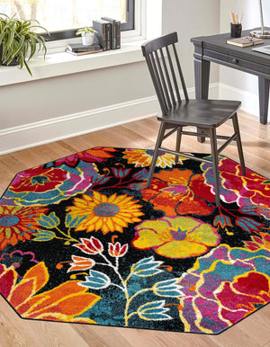 Black 7' 11 x 7' 11 Lyon Octagon Area Rug Vivid Colorful Abstract Modern 100% Polypropylene Carpet for Living Room, Dining, Office for Sale at Rug Engine