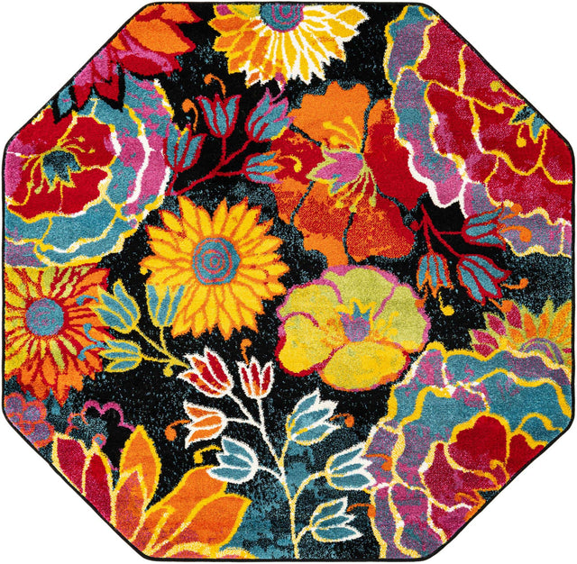Black 5' x 5' Lyon Octagon Area Rug Vivid Colorful Abstract Modern 100% Polypropylene Carpet for Living Room, Dining, Office for Sale at Rug Engine