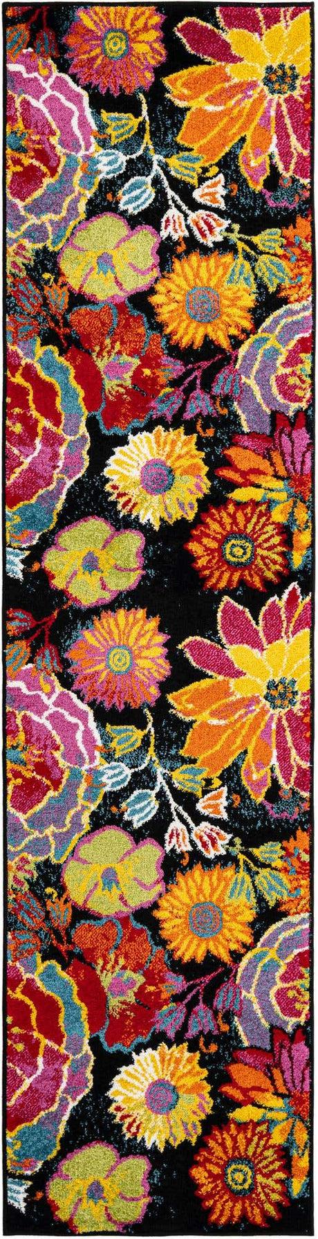 Black 2' x 8' Lyon Runner Area Rug Vivid Colorful Abstract Modern 100% Polypropylene Carpet for Living Room, Dining, Office for Sale at Rug Engine