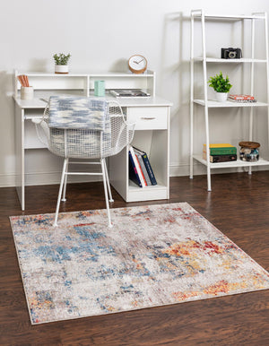 Multicolor 5' x 5' Rainbow Square Area Rug Colorful Modern Unique Carpet for Living Rooms, Dining, Bedrooms, Office, Dorms for Sale at Rug Engine