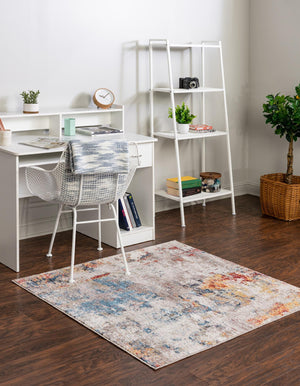 Multicolor 5' x 5' Rainbow Square Area Rug Colorful Modern Unique Carpet for Living Rooms, Dining, Bedrooms, Office, Dorms for Sale at Rug Engine