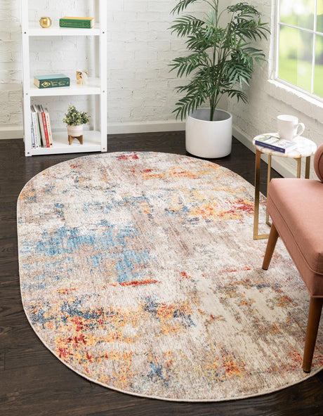 Multicolor 3' 3 x 5' 3 Rainbow Oval Area Rug Colorful Modern Unique Carpet for Living Rooms, Dining, Bedrooms, Office, Dorms for Sale at Rug Engine