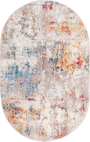 Multicolor 3' 3 x 5' 3 Rainbow Oval Area Rug Colorful Modern Unique Carpet for Living Rooms, Dining, Bedrooms, Office, Dorms for Sale at Rug Engine