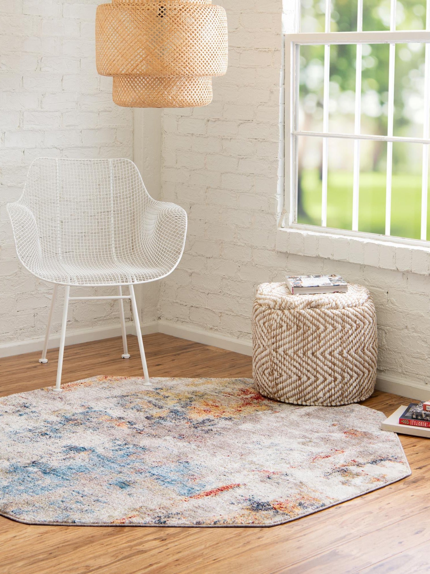 Multicolor 7' 11 x 7' 11 Rainbow Octagon Area Rug Colorful Modern Unique Carpet for Living Rooms, Dining, Bedrooms, Office, Dorms for Sale at Rug Engine