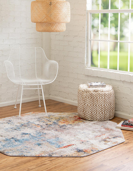 Multicolor 7' 11 x 7' 11 Rainbow Octagon Area Rug Colorful Modern Unique Carpet for Living Rooms, Dining, Bedrooms, Office, Dorms for Sale at Rug Engine