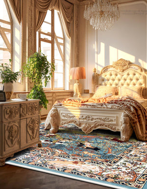 Blue 4' 1 x 4' 1 Narenj Square Area Rug 85% Polypropylene & 15% Polyester Traditional Classic Carpet for Living, Dining, Bedrooms, Office for Sale at Rug Engine