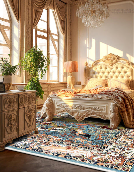 Blue 5' 3 x 5' 3 Narenj Square Area Rug 85% Polypropylene & 15% Polyester Traditional Classic Carpet for Living, Dining, Bedrooms, Office for Sale at Rug Engine