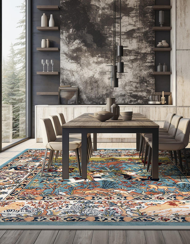 Blue 4' 1 x 4' 1 Narenj Square Area Rug 85% Polypropylene & 15% Polyester Traditional Classic Carpet for Living, Dining, Bedrooms, Office for Sale at Rug Engine