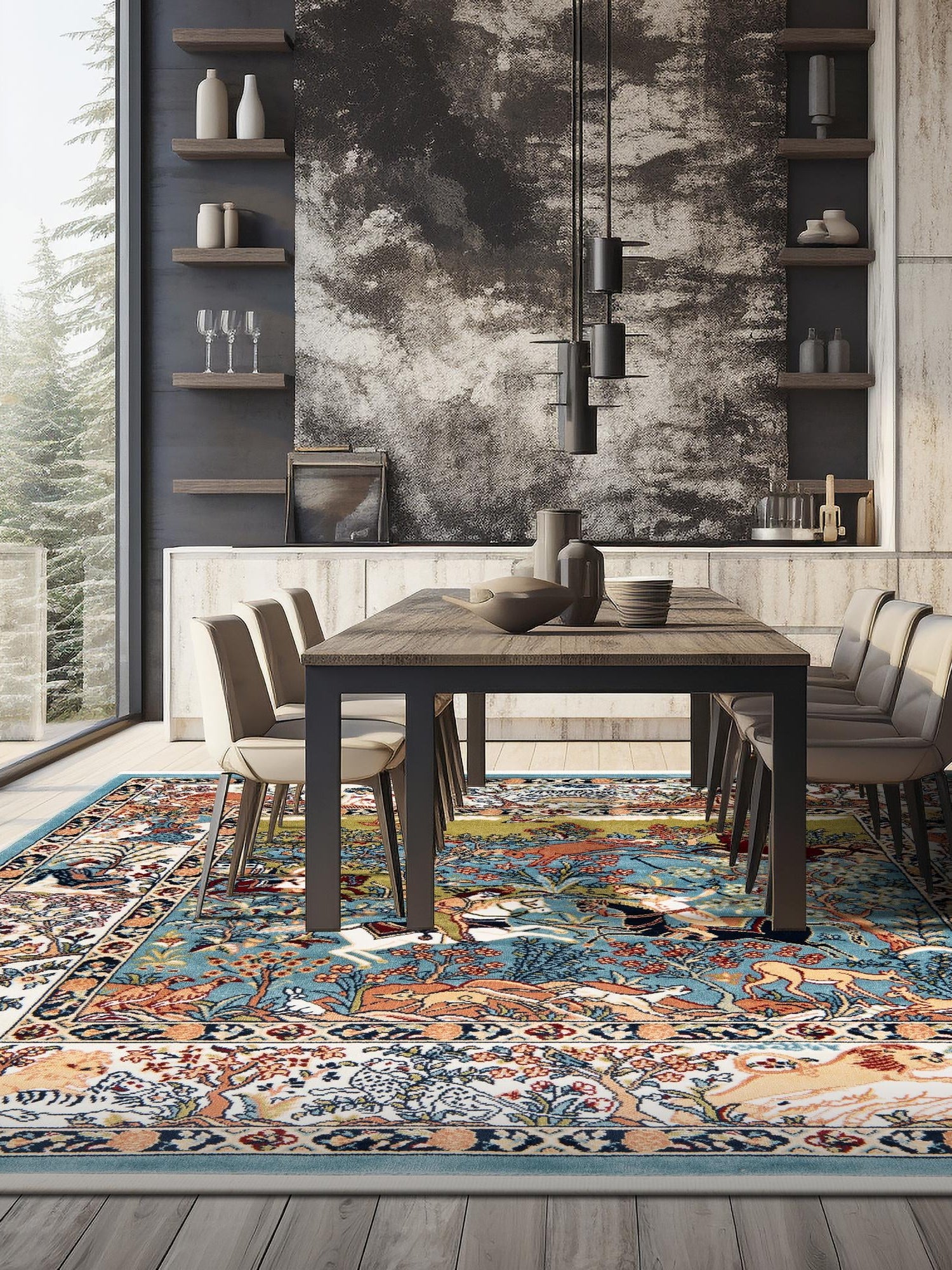 Blue 7' 10 x 8' Narenj Square Area Rug 85% Polypropylene & 15% Polyester Traditional Classic Carpet for Living, Dining, Bedrooms, Office for Sale at Rug Engine
