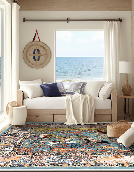 Blue 7' 10 x 8' Narenj Square Area Rug 85% Polypropylene & 15% Polyester Traditional Classic Carpet for Living, Dining, Bedrooms, Office for Sale at Rug Engine