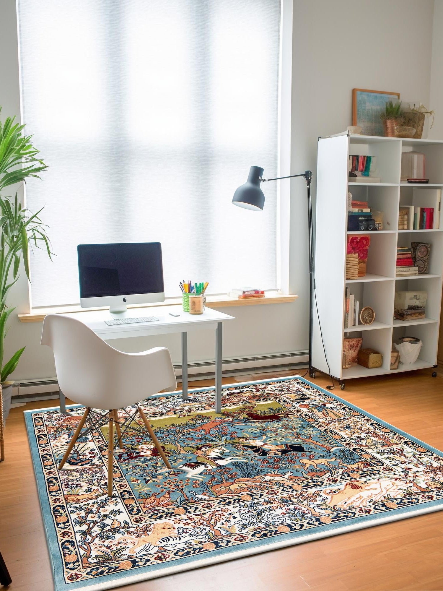 Blue 5' 3 x 5' 3 Narenj Square Area Rug 85% Polypropylene & 15% Polyester Traditional Classic Carpet for Living, Dining, Bedrooms, Office for Sale at Rug Engine