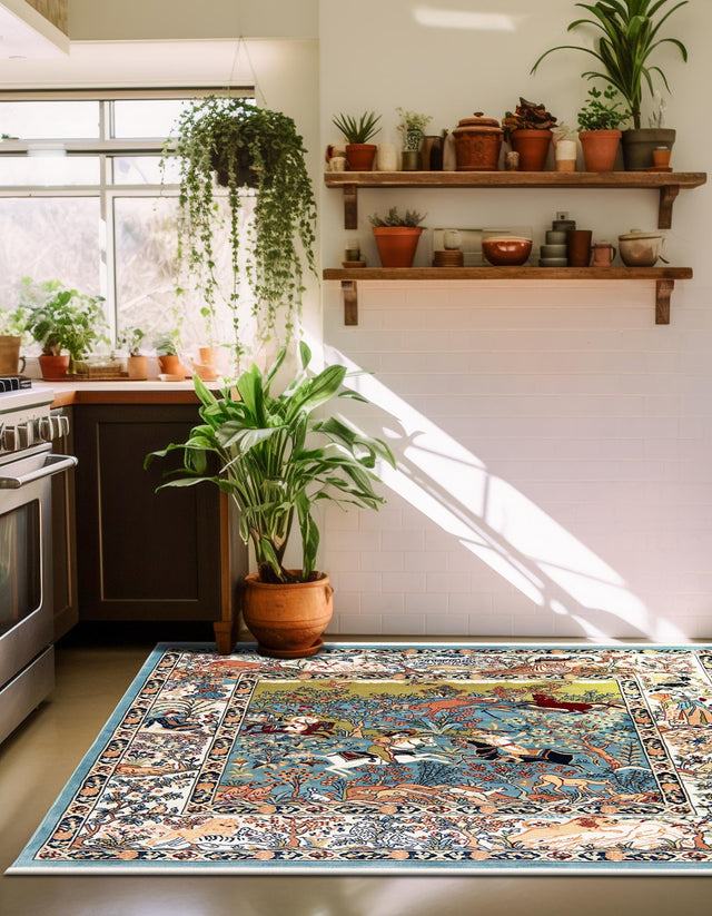 Blue 7' 10 x 8' Narenj Square Area Rug 85% Polypropylene & 15% Polyester Traditional Classic Carpet for Living, Dining, Bedrooms, Office for Sale at Rug Engine