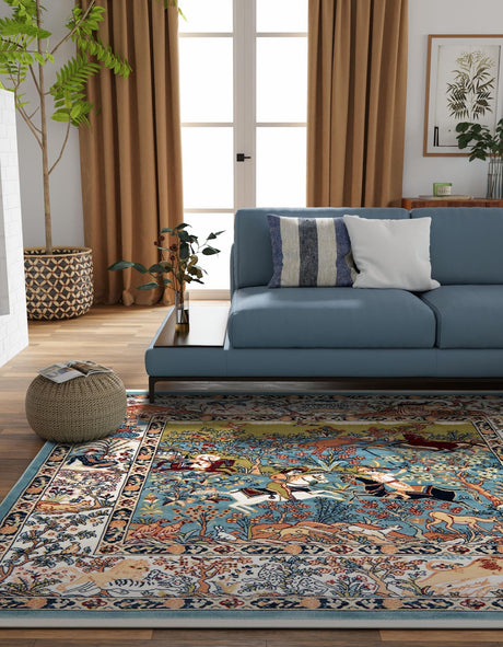 Blue 5' 3 x 5' 3 Narenj Square Area Rug 85% Polypropylene & 15% Polyester Traditional Classic Carpet for Living, Dining, Bedrooms, Office for Sale at Rug Engine