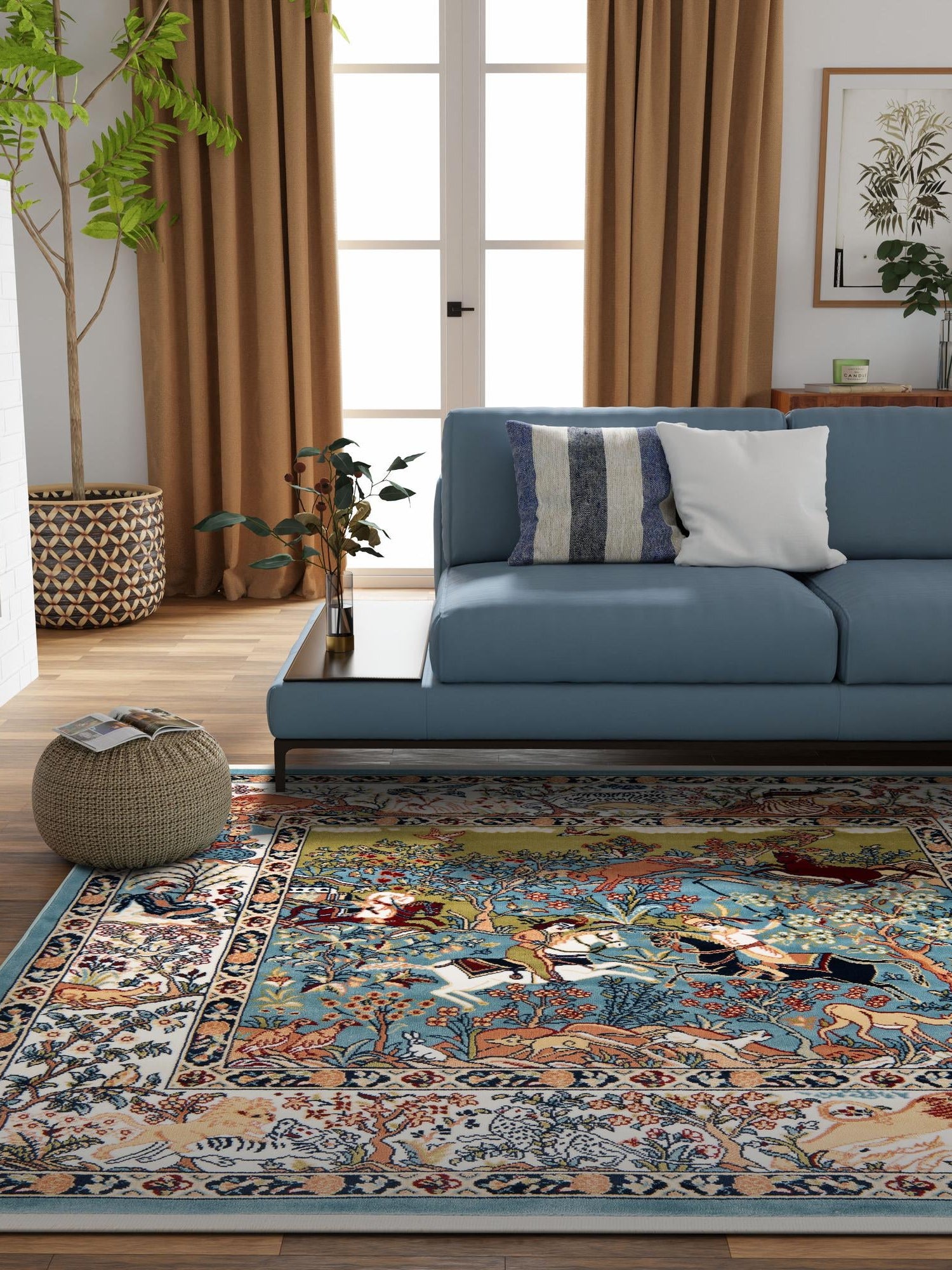 Blue 7' 10 x 8' Narenj Square Area Rug 85% Polypropylene & 15% Polyester Traditional Classic Carpet for Living, Dining, Bedrooms, Office for Sale at Rug Engine