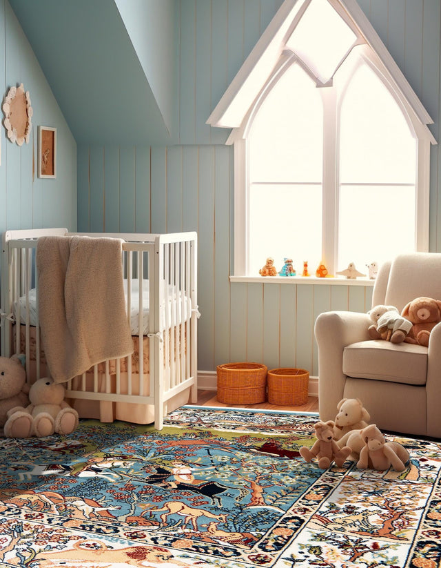 Blue 5' 3 x 5' 3 Narenj Square Area Rug 85% Polypropylene & 15% Polyester Traditional Classic Carpet for Living, Dining, Bedrooms, Office for Sale at Rug Engine