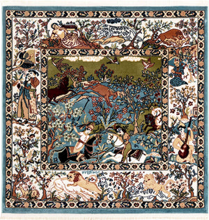 Blue 4' 1 x 4' 1 Narenj Square Area Rug 85% Polypropylene & 15% Polyester Traditional Classic Carpet for Living, Dining, Bedrooms, Office for Sale at Rug Engine