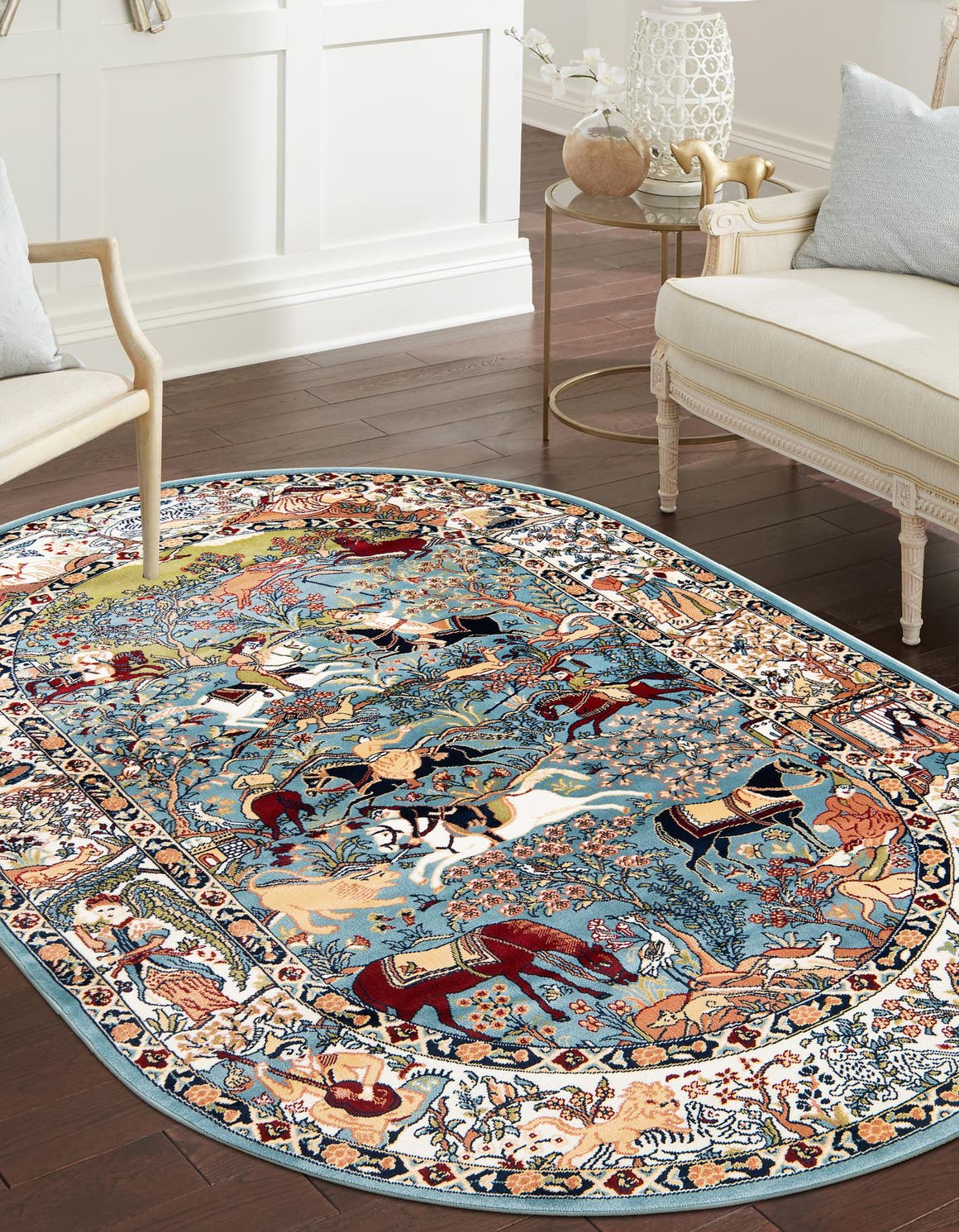 Blue 4' 1 x 6' 1 Narenj Oval Area Rug 85% Polypropylene & 15% Polyester Traditional Classic Carpet for Living, Dining, Bedrooms, Office for Sale at Rug Engine