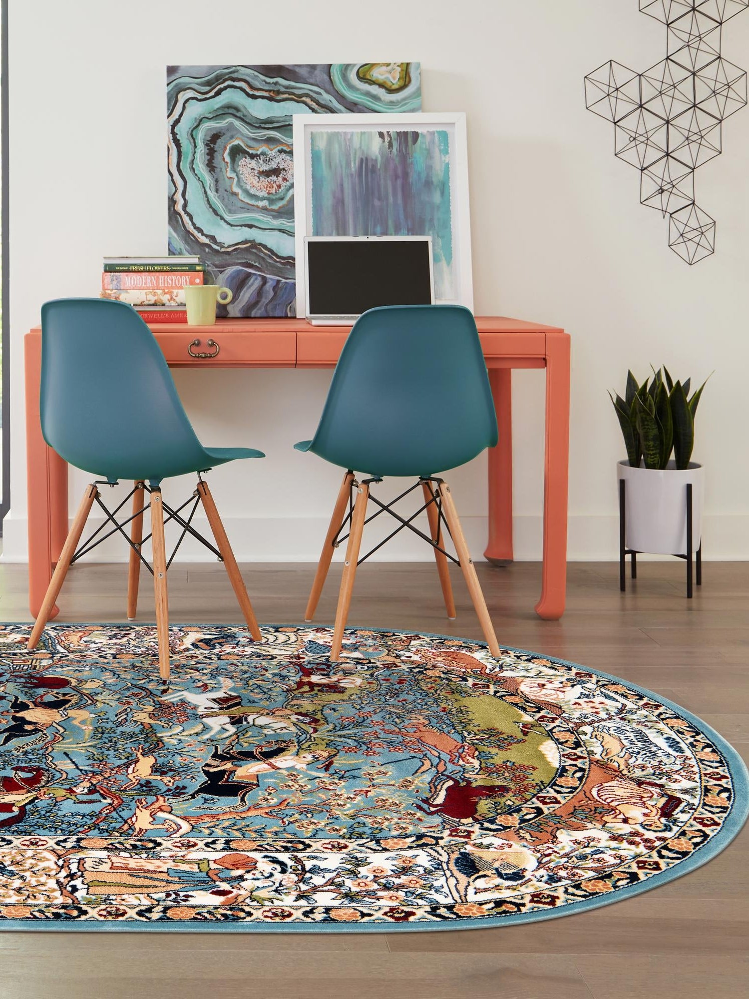 Blue 4' 1 x 6' 1 Narenj Oval Area Rug 85% Polypropylene & 15% Polyester Traditional Classic Carpet for Living, Dining, Bedrooms, Office for Sale at Rug Engine