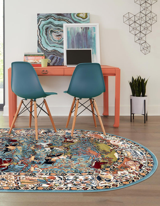 Blue 4' 1 x 6' 1 Narenj Oval Area Rug 85% Polypropylene & 15% Polyester Traditional Classic Carpet for Living, Dining, Bedrooms, Office for Sale at Rug Engine