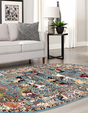 Blue 4' 1 x 6' 1 Narenj Oval Area Rug 85% Polypropylene & 15% Polyester Traditional Classic Carpet for Living, Dining, Bedrooms, Office for Sale at Rug Engine