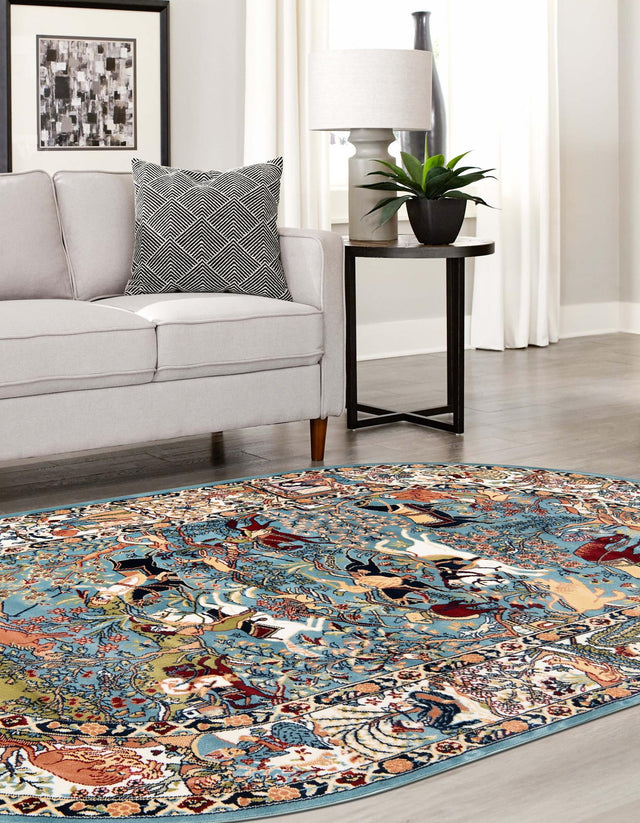 Blue 7' 10 x 10' Narenj Oval Area Rug 85% Polypropylene & 15% Polyester Traditional Classic Carpet for Living, Dining, Bedrooms, Office for Sale at Rug Engine