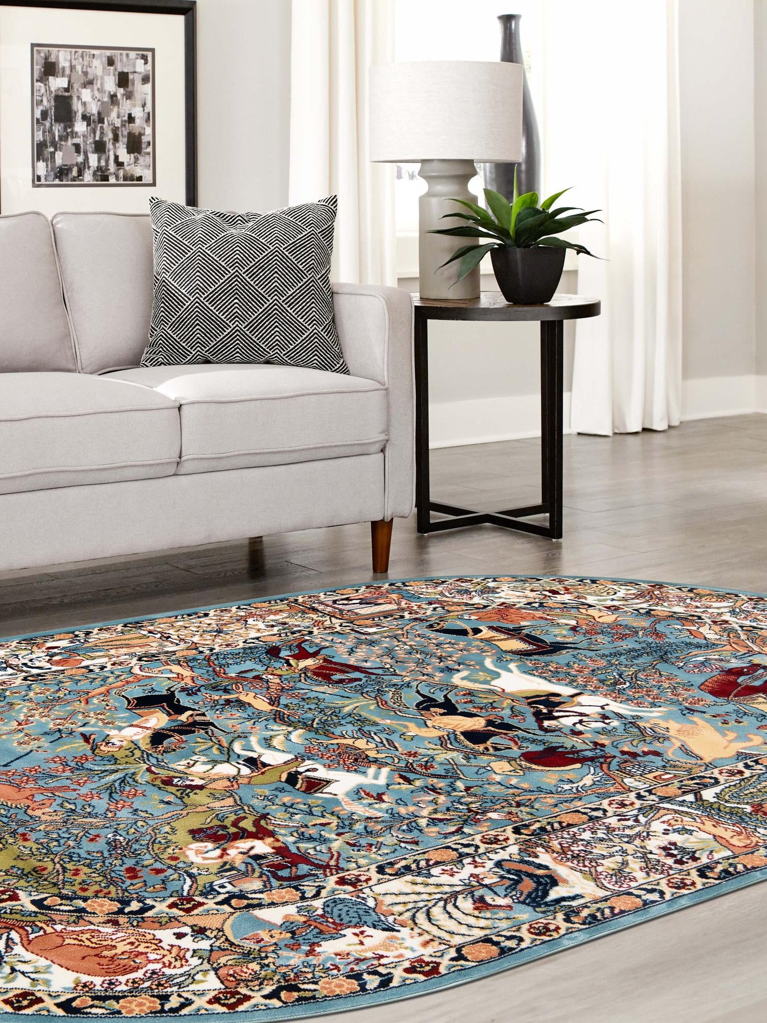Blue 5' 3 x 8' Narenj Oval Area Rug 85% Polypropylene & 15% Polyester Traditional Classic Carpet for Living, Dining, Bedrooms, Office for Sale at Rug Engine