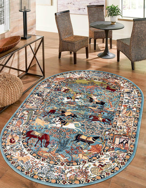 Blue 7' 10 x 10' Narenj Oval Area Rug 85% Polypropylene & 15% Polyester Traditional Classic Carpet for Living, Dining, Bedrooms, Office for Sale at Rug Engine