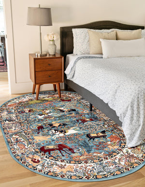 Blue 3' 1 x 5' 3 Narenj Oval Area Rug 85% Polypropylene & 15% Polyester Traditional Classic Carpet for Living, Dining, Bedrooms, Office for Sale at Rug Engine