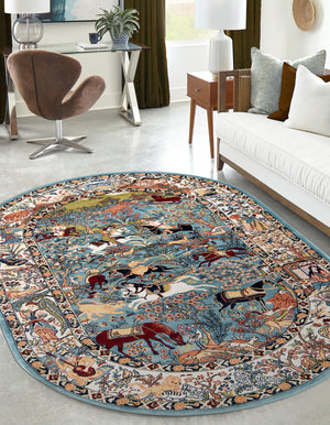 Blue 3' 1 x 5' 3 Narenj Oval Area Rug 85% Polypropylene & 15% Polyester Traditional Classic Carpet for Living, Dining, Bedrooms, Office for Sale at Rug Engine