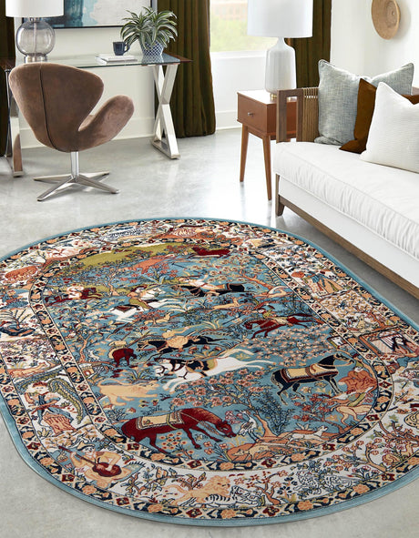 Blue 7' 10 x 10' Narenj Oval Area Rug 85% Polypropylene & 15% Polyester Traditional Classic Carpet for Living, Dining, Bedrooms, Office for Sale at Rug Engine