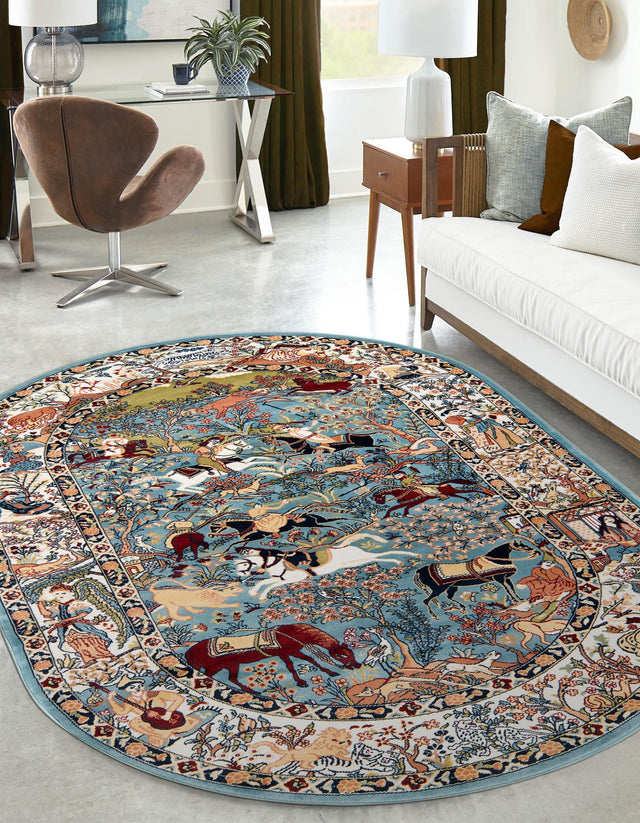 Blue 7' 10 x 10' Narenj Oval Area Rug 85% Polypropylene & 15% Polyester Traditional Classic Carpet for Living, Dining, Bedrooms, Office for Sale at Rug Engine