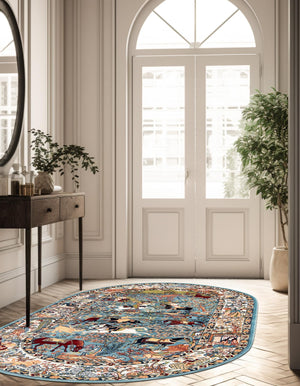 Blue 7' 10 x 10' Narenj Oval Area Rug 85% Polypropylene & 15% Polyester Traditional Classic Carpet for Living, Dining, Bedrooms, Office for Sale at Rug Engine