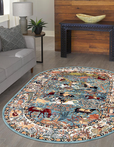 Blue 7' 10 x 10' Narenj Oval Area Rug 85% Polypropylene & 15% Polyester Traditional Classic Carpet for Living, Dining, Bedrooms, Office for Sale at Rug Engine