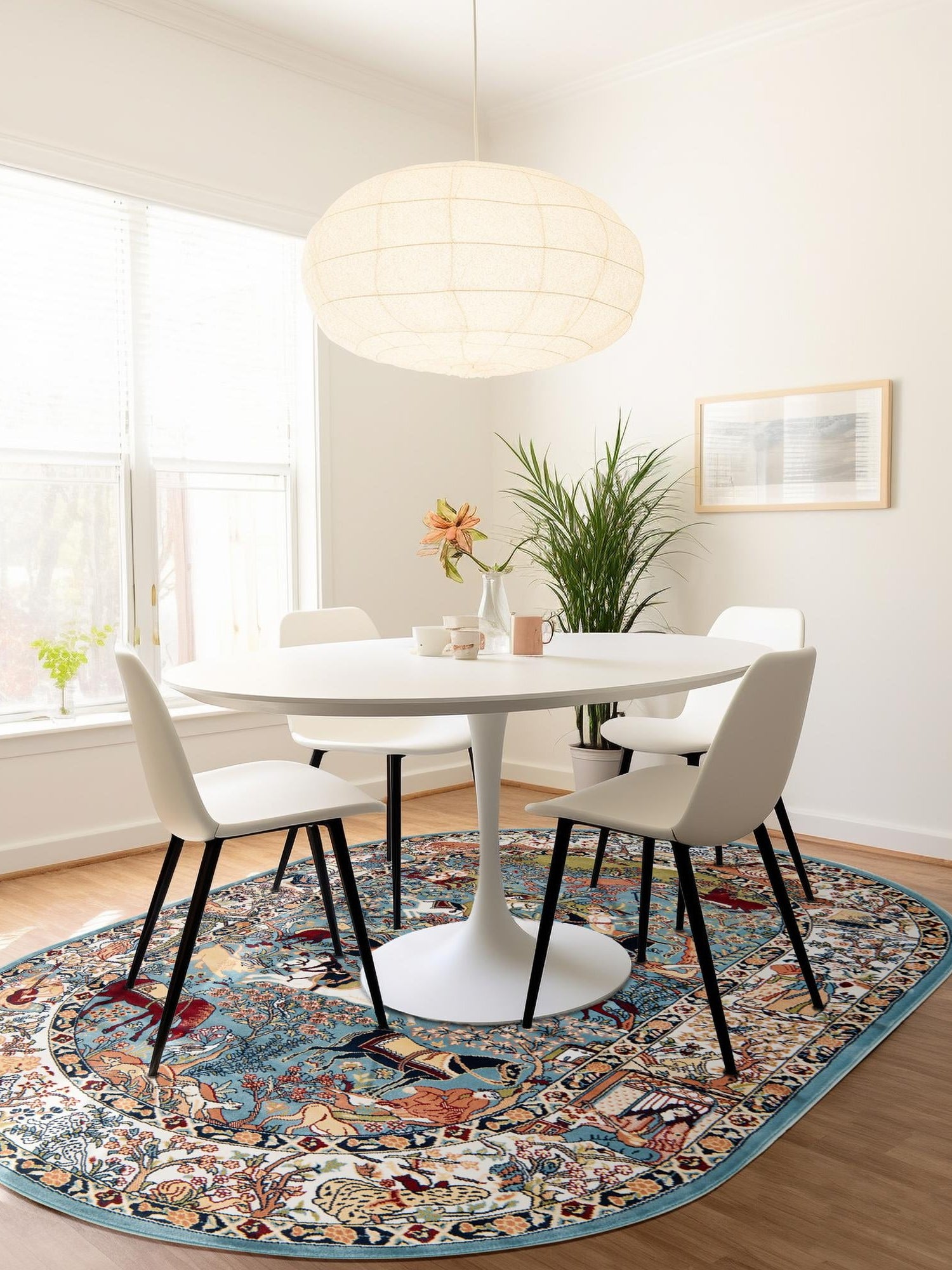 Blue 5' 3 x 8' Narenj Oval Area Rug 85% Polypropylene & 15% Polyester Traditional Classic Carpet for Living, Dining, Bedrooms, Office for Sale at Rug Engine