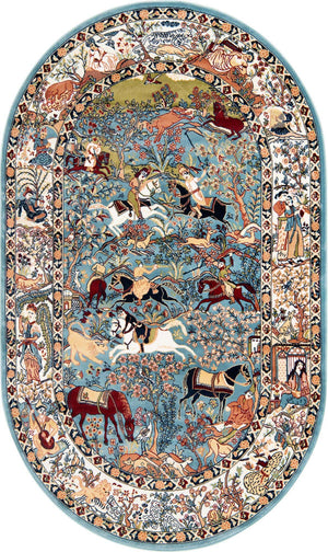 Blue 5' 3 x 8' Narenj Oval Area Rug 85% Polypropylene & 15% Polyester Traditional Classic Carpet for Living, Dining, Bedrooms, Office for Sale at Rug Engine