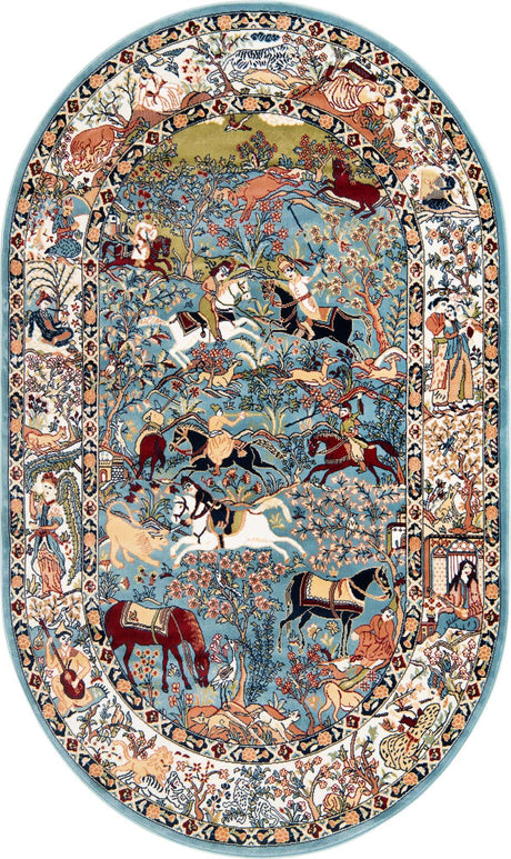Blue 5' 3 x 8' Narenj Oval Area Rug 85% Polypropylene & 15% Polyester Traditional Classic Carpet for Living, Dining, Bedrooms, Office for Sale at Rug Engine
