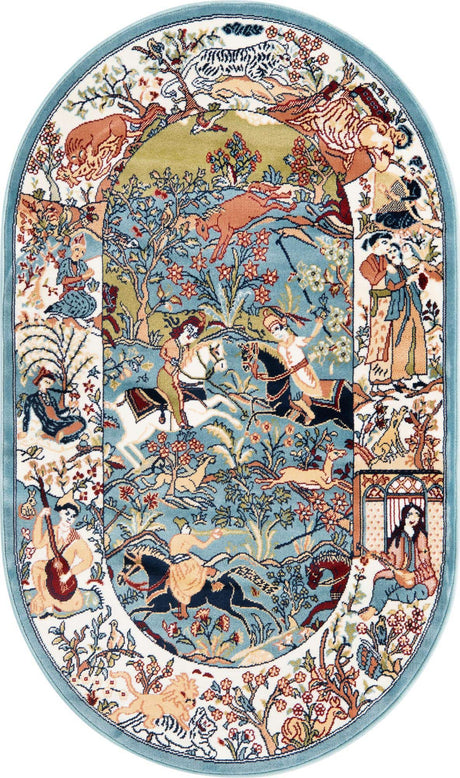 Blue 3' 1 x 5' 3 Narenj Oval Area Rug 85% Polypropylene & 15% Polyester Traditional Classic Carpet for Living, Dining, Bedrooms, Office for Sale at Rug Engine