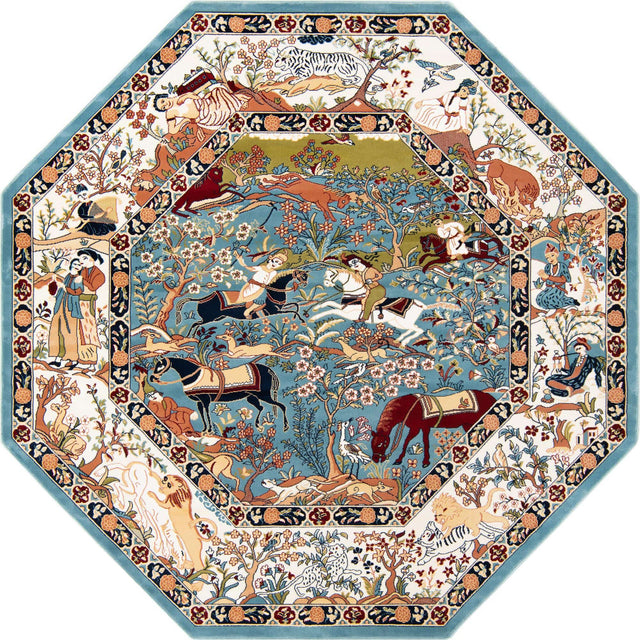 Blue 7' 10 x 7' 10 Narenj Octagon Area Rug 85% Polypropylene & 15% Polyester Traditional Classic Carpet for Living, Dining, Bedrooms, Office for Sale at Rug Engine