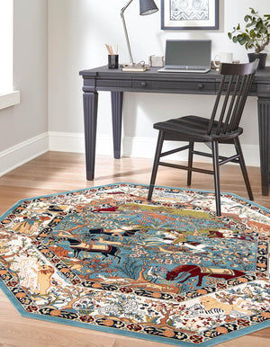 Blue 5' 3 x 5' 3 Narenj Octagon Area Rug 85% Polypropylene & 15% Polyester Traditional Classic Carpet for Living, Dining, Bedrooms, Office for Sale at Rug Engine